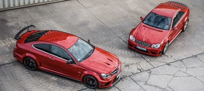 مرسيدس C63 AMG و CLK63 AMG Black Series يجتمعان معاً في عرض غاية في الشراسة